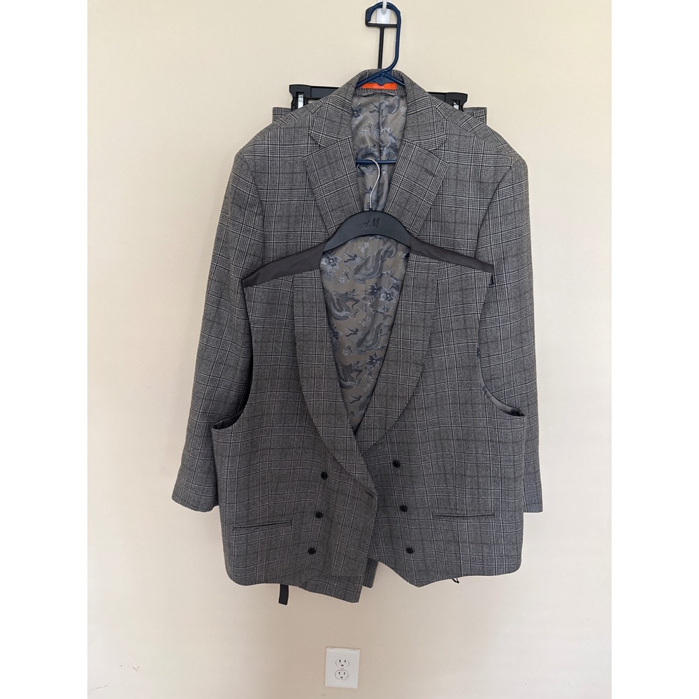 Tallia Mens 50R 3 Piece Suit Grey Glen Plaid Wool Blend Jacket Vest Pants